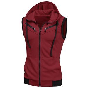 Sleeveless Slim Fit Hoodie Vest Zipper Drawstring Gilet Jacket with Pockets